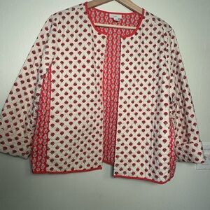 J. Jill Red and White Floral Jacket